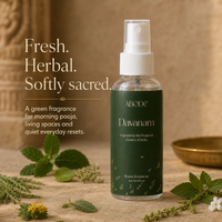 ABODE Davanam Room Freshener Spray | Inspired by Davana, Tulsi & Temple Garlands | Green Herbal Fragrance for Pooja Room, Living Room & Bedroom | Gas-Free Spray | 100 ml