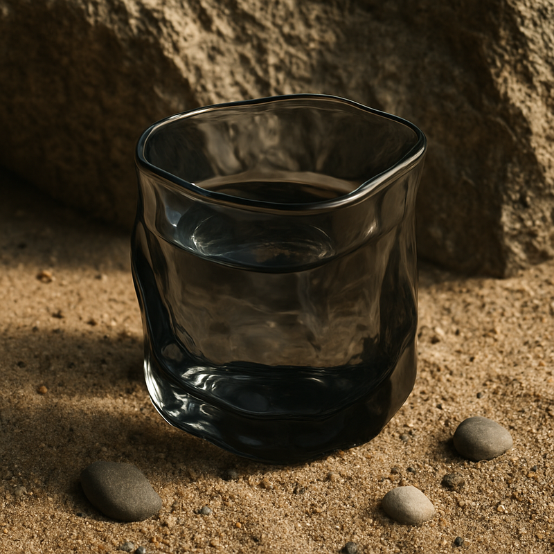 Cuurved Handcrafted Grey Glass Tumblers – Set of 6