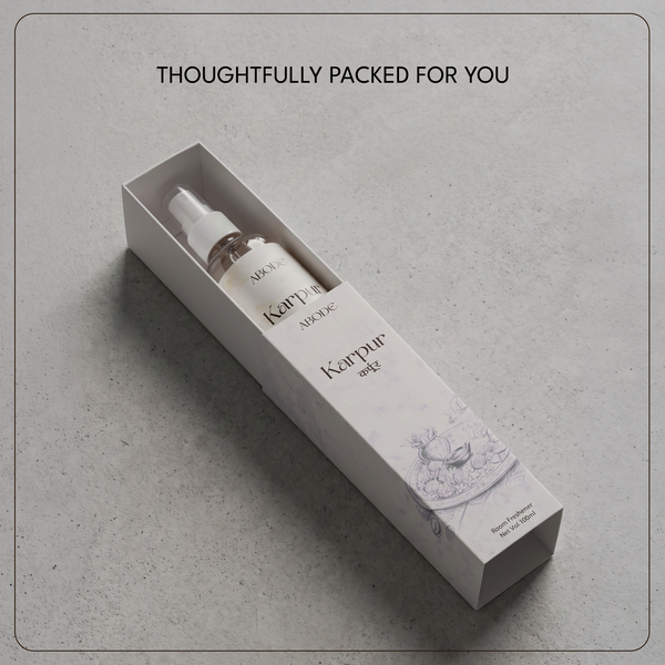 ABODE Karpur Room Freshener | Camphor & Sandalwood Ritual Spray | Camphor Room Freshener for Home & Pooja | Smoke-Free Alternative to Camphor Cones | 100 ml