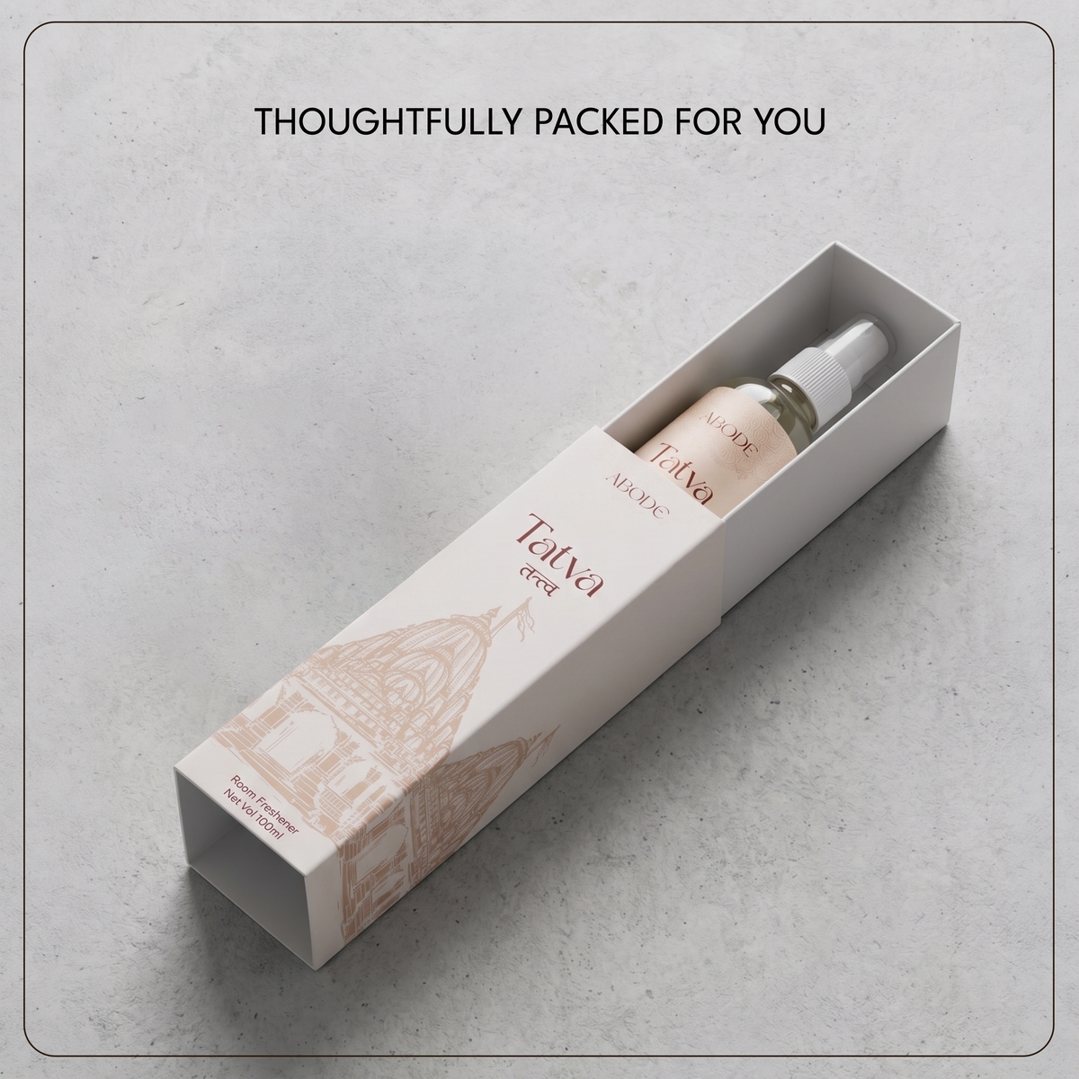 ABODE Tatva Room Freshener Spray (100ml) | Sacred Temple Fragrance with Sandalwood, Tulsi & Camphor | Spiritual & Calming Aroma