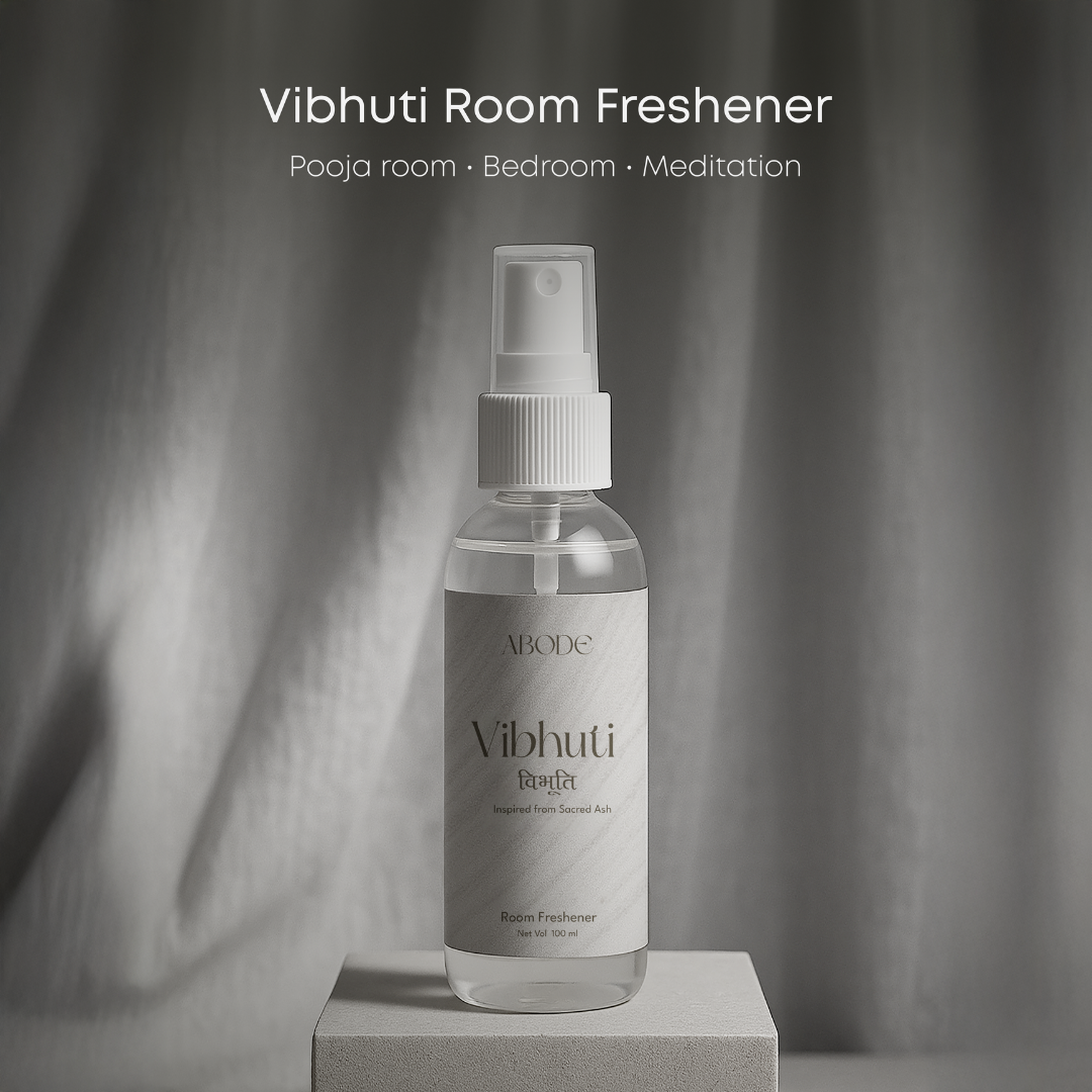 ABODE Vibhuti Room Freshener – Sacred Ash Inspired Aroma | Non-Toxic, Gas-Free Room Spray | Temple-Inspired Purity with Herbal, Woody Notes