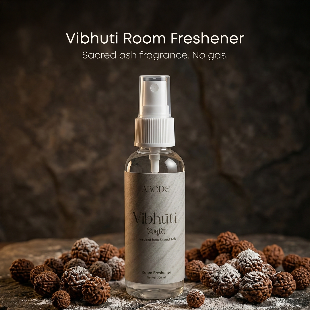 ABODE Vibhuti Room Freshener – Sacred Ash Inspired Aroma | Non-Toxic, Gas-Free Room Spray | Temple-Inspired Purity with Herbal, Woody Notes