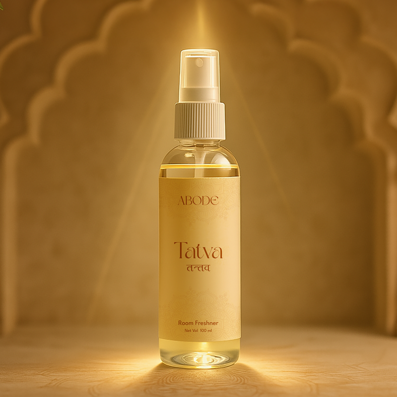 ABODE Tatva Room Freshener Spray (100ml) | Sacred Temple Fragrance with Sandalwood, Tulsi & Camphor | Spiritual & Calming Aroma