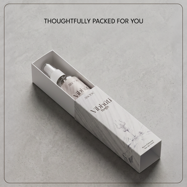 ABODE Vibhuti Room Freshener – Sacred Ash Inspired Aroma | Non-Toxic, Gas-Free Room Spray | Temple-Inspired Purity with Herbal, Woody Notes