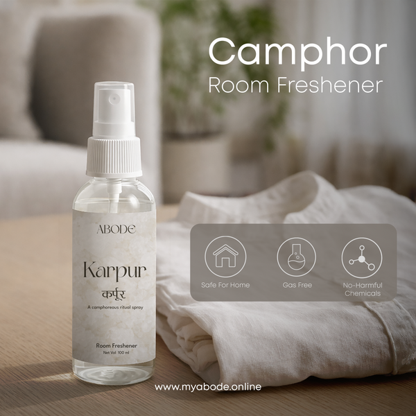 ABODE Karpur Room Freshener | Camphor & Sandalwood Ritual Spray | Camphor Room Freshener for Home & Pooja | Smoke-Free Alternative to Camphor Cones | 100 ml