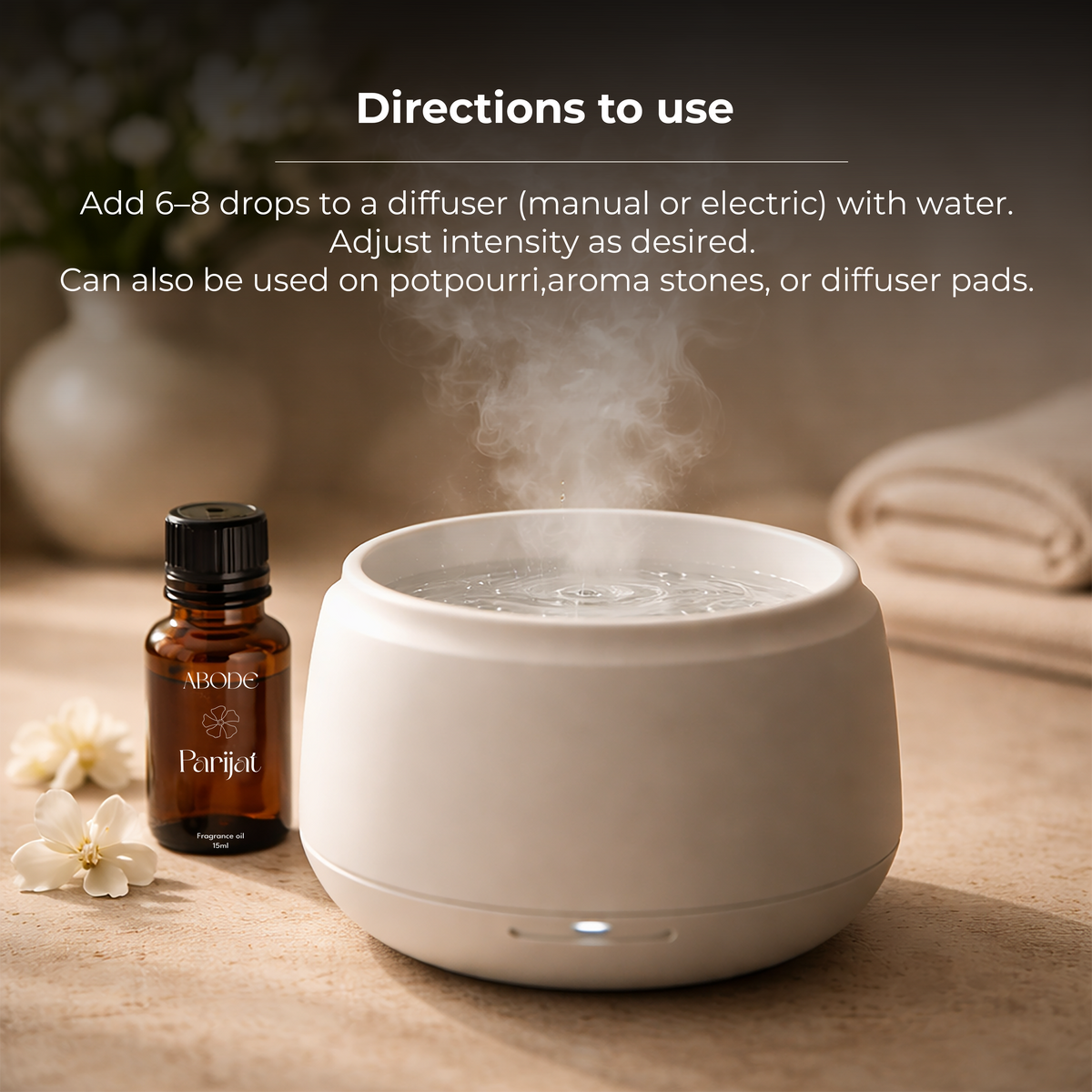 ABODE Parijat Fragrance Oil | 15ml | Camphor & Night-Blooming Jasmine Blend | For Diffusers