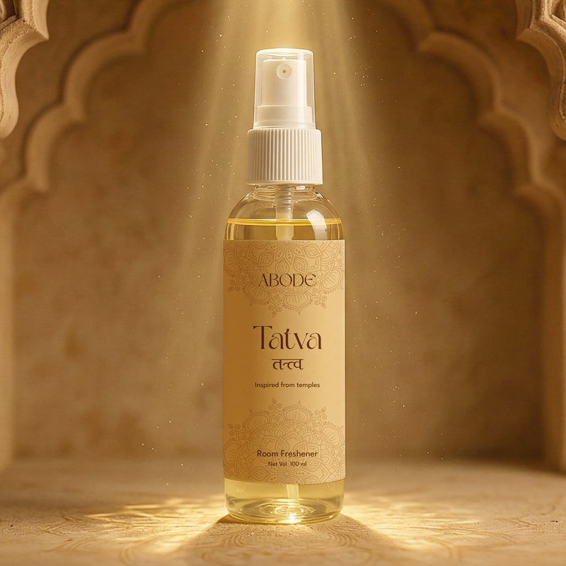 ABODE Tatva Room Freshener Spray (100ml) | Sacred Temple Fragrance with Sandalwood, Tulsi & Camphor | Spiritual & Calming Aroma